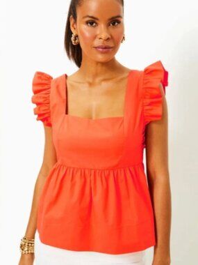 Lilly Pulitzer Tiana Babydoll Cotton Top Flamingo Feather Size 14 NWT